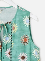 Oliver Bonas Green Sun Print Sleeveless Peplum Top - Image 6 of 7