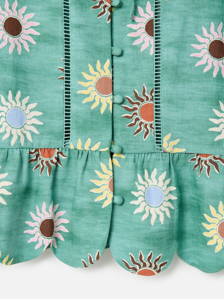 Oliver Bonas Green Sun Print Sleeveless Peplum Top - Image 7 of 7 Oliver Bonas Green Sun Print Sleeveless Peplum Top - Image 7 of 7