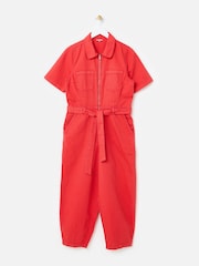 Oliver Bonas Red Denim Collared Short Sleeve Jumpsuit - Image 3 of 8