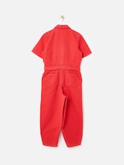 Oliver Bonas Red Denim Collared Short Sleeve Jumpsuit - Image 4 of 8