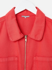 Oliver Bonas Red Denim Collared Short Sleeve Jumpsuit - Image 5 of 8