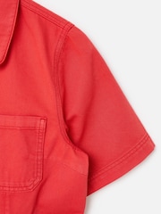 Oliver Bonas Red Denim Collared Short Sleeve Jumpsuit - Image 6 of 8