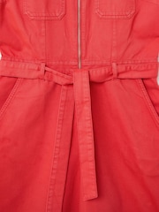 Oliver Bonas Red Denim Collared Short Sleeve Jumpsuit - Image 7 of 8