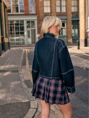 Indigo Blue Funnel Neck Zip Through Boxy Denim Jacket - Image 3 of 4