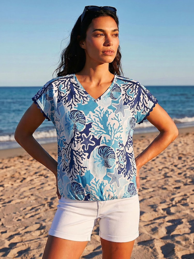 Roman Blue Marine Ric Rac Trim Top - Image 1 of 4 Roman Blue Marine Ric Rac Trim Top - Image 1 of 4