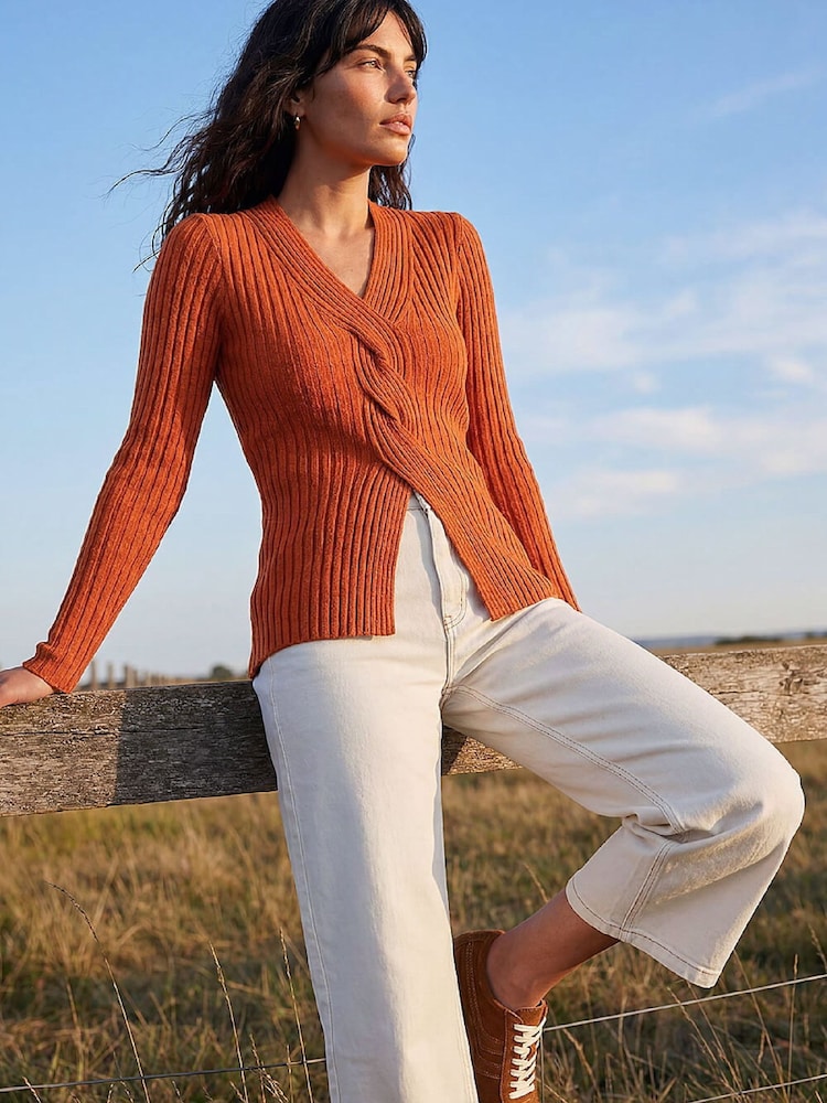 Roman Orange Cable Split Detail Rib Jumper - Image 1 of 4 Roman Orange Cable Split Detail Rib Jumper - Image 1 of 4
