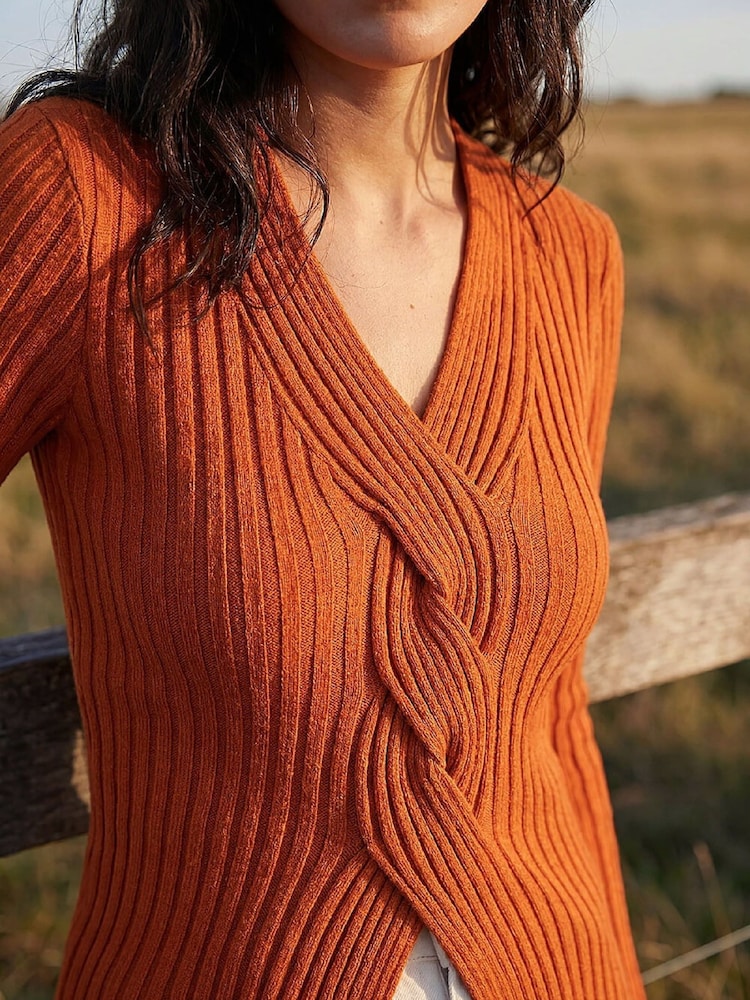 Roman Orange Cable Split Detail Rib Jumper - Image 4 of 4 Roman Orange Cable Split Detail Rib Jumper - Image 4 of 4