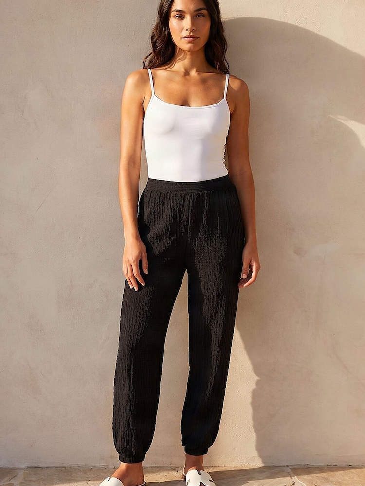 Roman Black Textured Balloon Trousers - Image 1 of 4 Roman Black Textured Balloon Trousers - Image 1 of 4