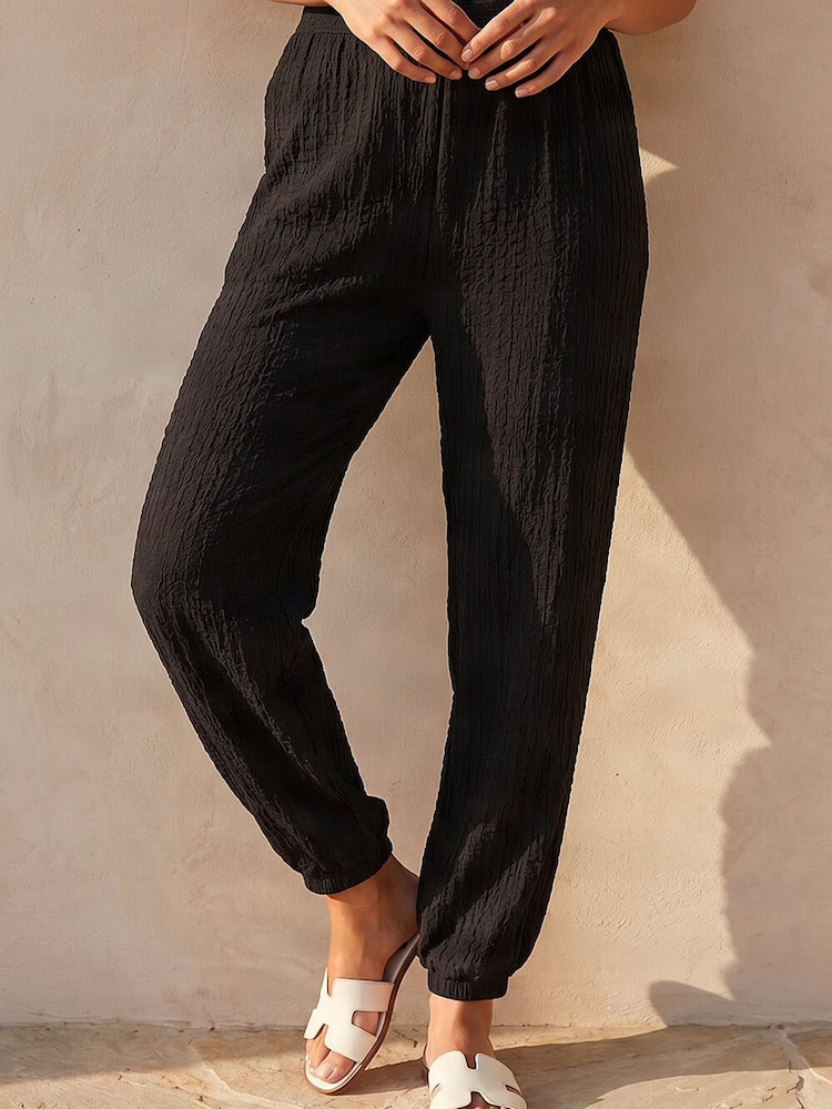 Roman Black Textured Balloon Trousers - Image 2 of 4 Roman Black Textured Balloon Trousers - Image 2 of 4