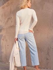 Roman White Woven Trim Rib Knit Jumper - Image 2 of 4