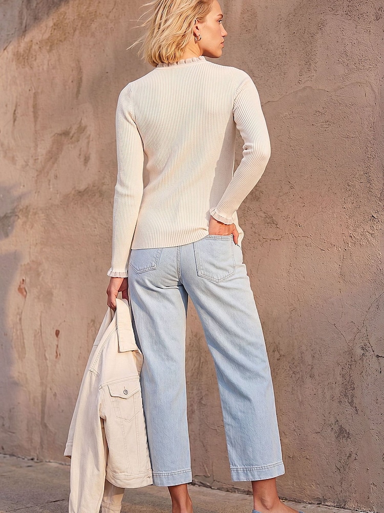 Roman White Woven Trim Rib Knit Jumper - Image 2 of 4