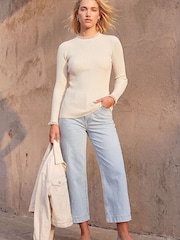 Roman White Woven Trim Rib Knit Jumper - Image 3 of 4