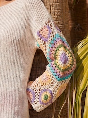 Roman White Crochet Sleeve Knit Jumper - Image 4 of 4