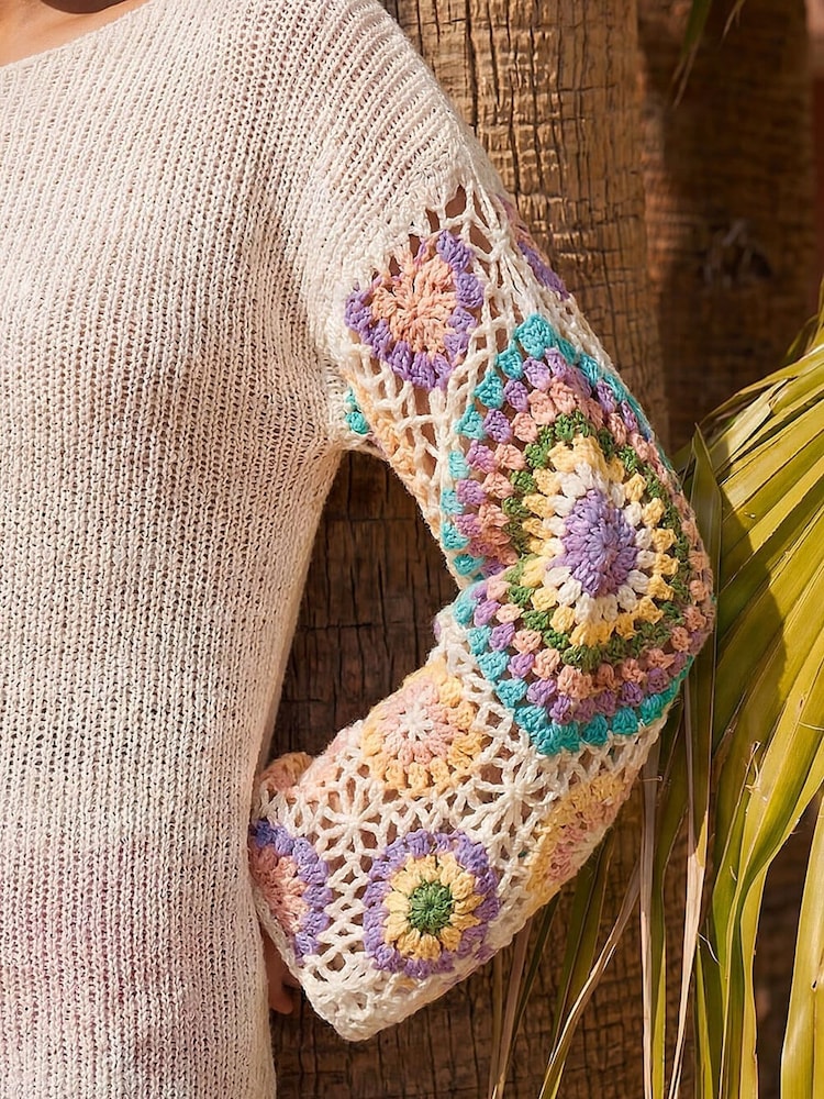 Roman White Crochet Sleeve Knit Jumper - Image 4 of 4