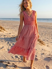 Roman Red Gingham Tiered Midi Dress - Image 1 of 4