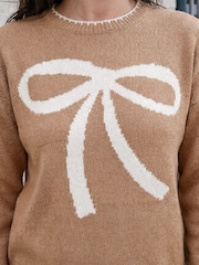 Roman Natural Contrast Stitch Bow Knit Jumper - Image 4 of 4
