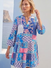 Roman Blue Patchwork Print Swing Dress - Image 2 of 4
