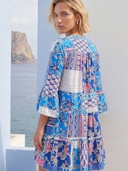 Roman Blue Patchwork Print Swing Dress - Image 3 of 4