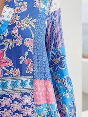 Roman Blue Patchwork Print Swing Dress - Image 4 of 4