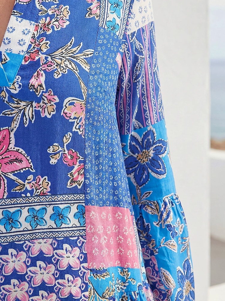 Roman Blue Patchwork Print Swing Dress - Image 4 of 4 Roman Blue Patchwork Print Swing Dress - Image 4 of 4