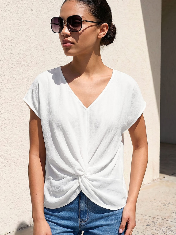 Roman White Petite Twist Hem Top - Image 1 of 4