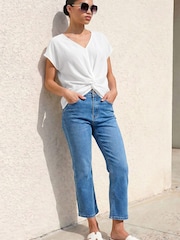 Roman White Petite Twist Hem Top - Image 2 of 4