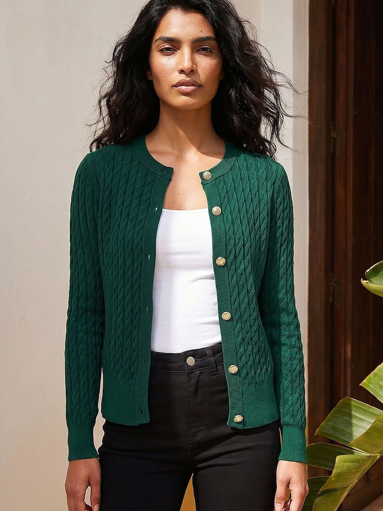 Roman Green Cable Knit Cardigan - Image 1 of 4 Roman Green Cable Knit Cardigan - Image 1 of 4