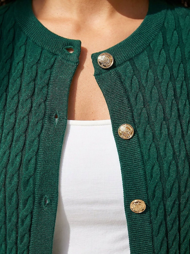 Roman Green Cable Knit Cardigan - Image 4 of 4 Roman Green Cable Knit Cardigan - Image 4 of 4