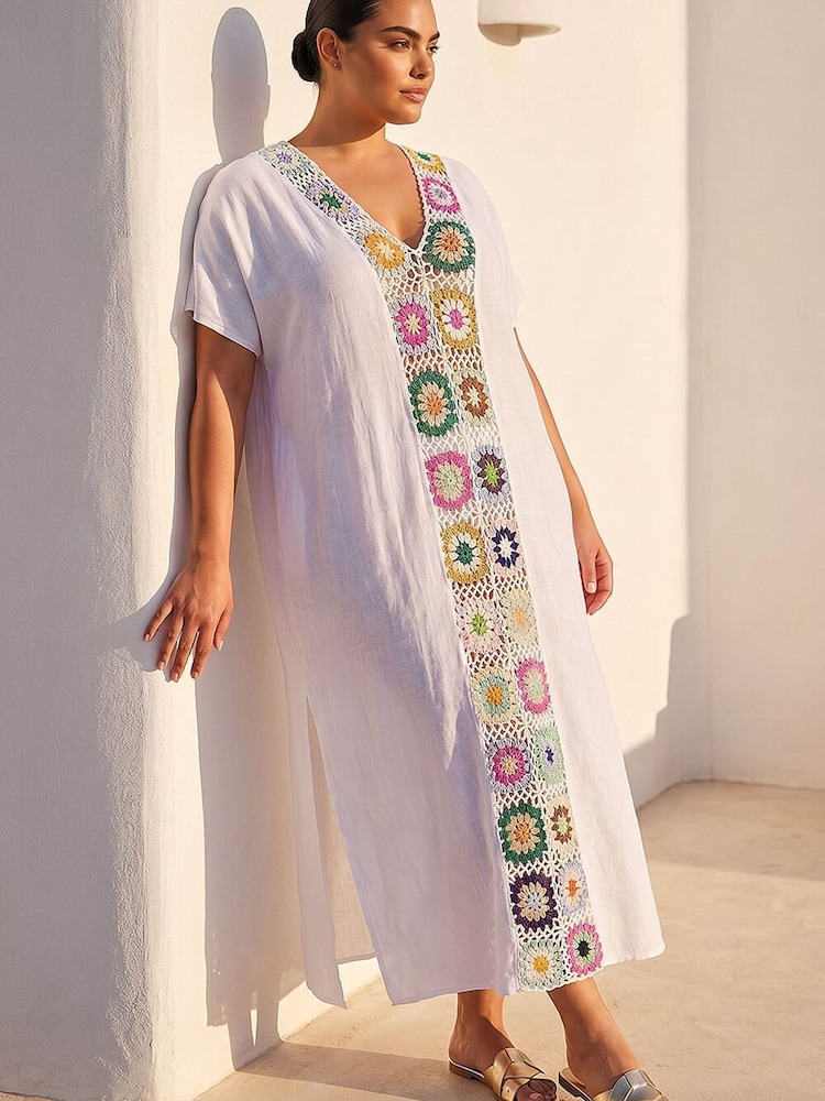 Roman White Curve Crochet Detail Midi Dress - Image 1 of 4 Roman White Curve Crochet Detail Midi Dress - Image 1 of 4