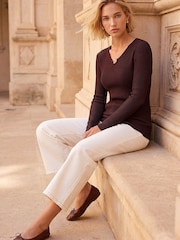 Roman Brown Gold Trim Knit Top - Image 3 of 4