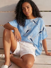 Roman Blue Floral Embroidered Buttoned Back Top - Image 2 of 4