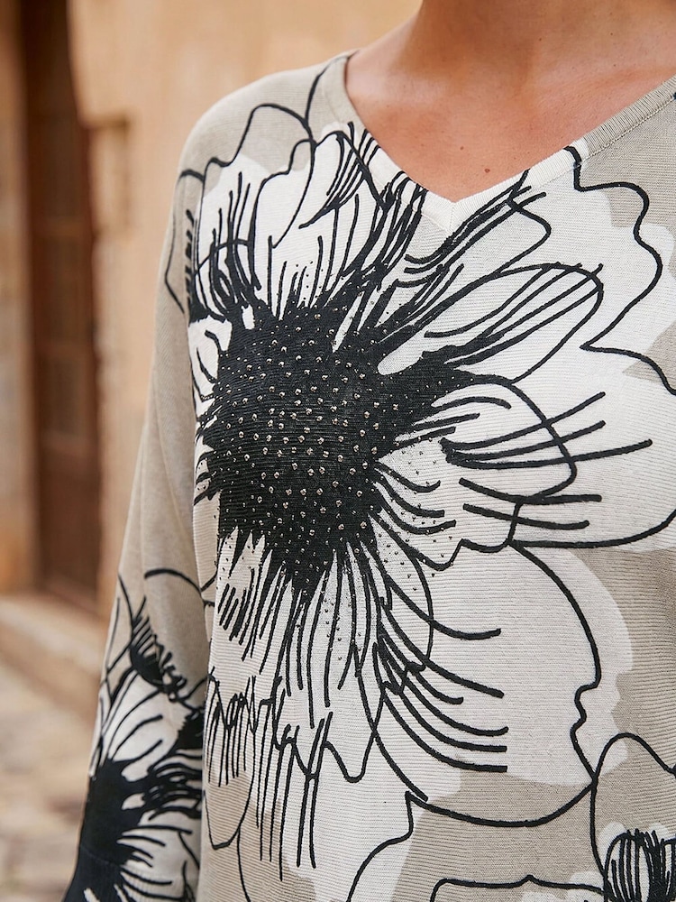 Roman Grey Floral V-Neck Jumper - Image 4 of 4