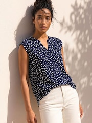 Roman Blue Polka Dot Print Stretch Top - Image 1 of 4