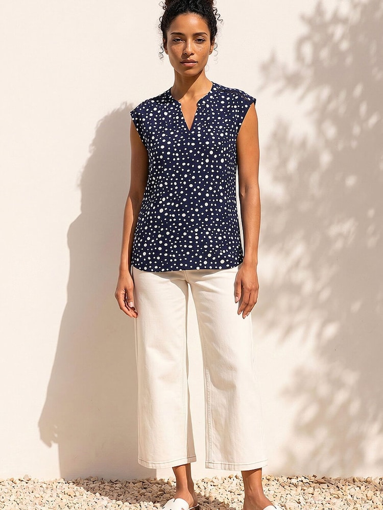 Roman Blue Polka Dot Print Stretch Top - Image 2 of 4