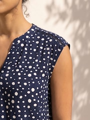 Roman Blue Polka Dot Print Stretch Top - Image 4 of 4