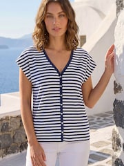 Roman Blue Petite Stripe V-Neck T-Shirt - Image 1 of 4