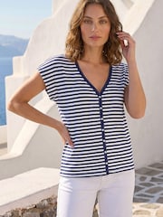 Roman Blue Petite Stripe V-Neck T-Shirt - Image 2 of 4