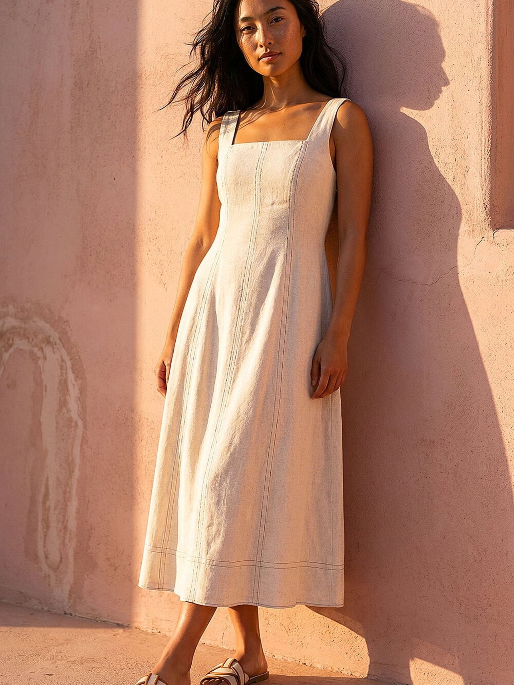 Buy Roman Natural Petite Linen Panel Midi Dress from Next USA