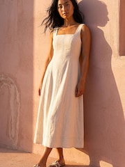 Roman Natural Petite Linen Panel Midi Dress - Image 2 of 4