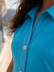 Roman Blue Collared Ribbed Midi Dress - Image 4 of 4