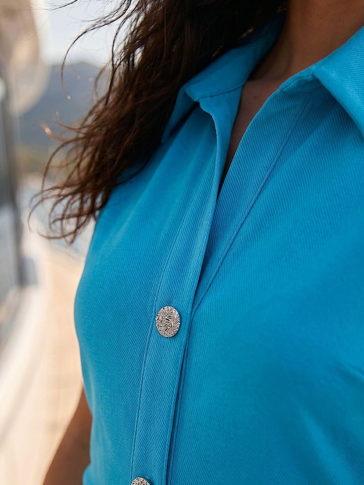 Roman Blue Collared Ribbed Midi Dress - Image 4 of 4 Roman Blue Collared Ribbed Midi Dress - Image 4 of 4