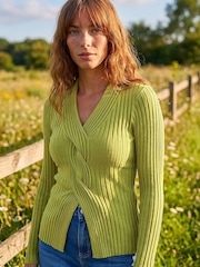 Roman Green Cable Split Detail Rib Jumper - Image 2 of 4