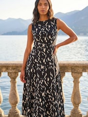 Roman Black Brush Stroke Panel Midi Dress - Image 1 of 4
