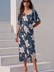 Roman Blue Printed Wrap Dress - Image 2 of 4