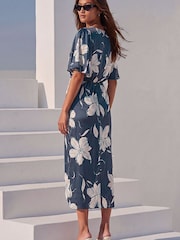 Roman Blue Printed Wrap Dress - Image 3 of 4