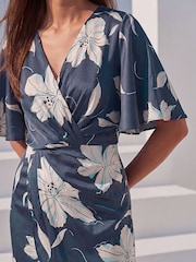 Roman Blue Printed Wrap Dress - Image 4 of 4
