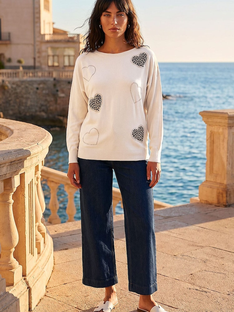 Roman White Heart Sequin Detail Knit Jumper - Image 2 of 4 Roman White Heart Sequin Detail Knit Jumper - Image 2 of 4