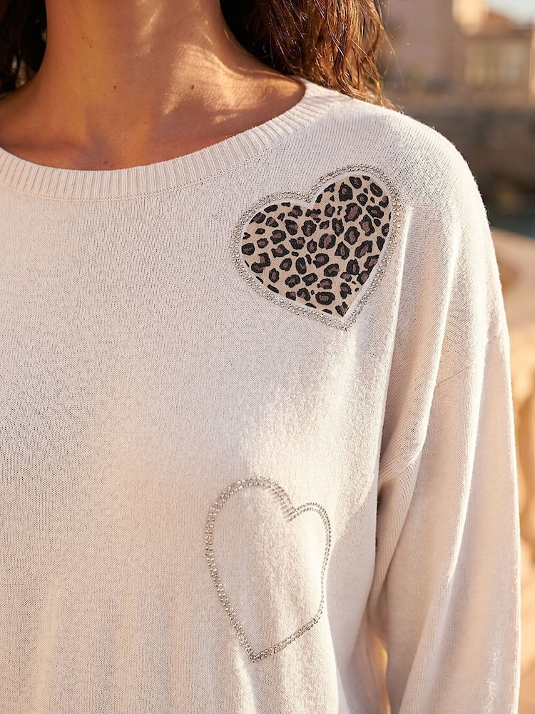 Roman White Heart Sequin Detail Knit Jumper - Image 4 of 4 Roman White Heart Sequin Detail Knit Jumper - Image 4 of 4