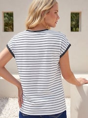 Roman Blue Petite Cotton Stripe T-Shirt - Image 3 of 4