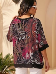 Roman Black Leaf Print Tunic Top - Image 2 of 4